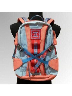 Chanel CC Sport Line Nylon Backpack Bag Multicolor Blue Red Vintage